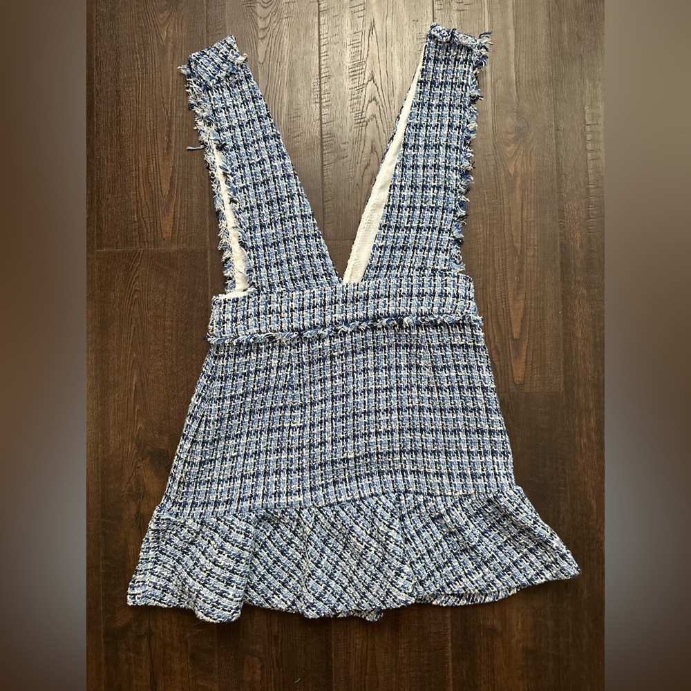 Blue Tweed Ruffle Hem Pinafore Dress (it does not have tags anymore)